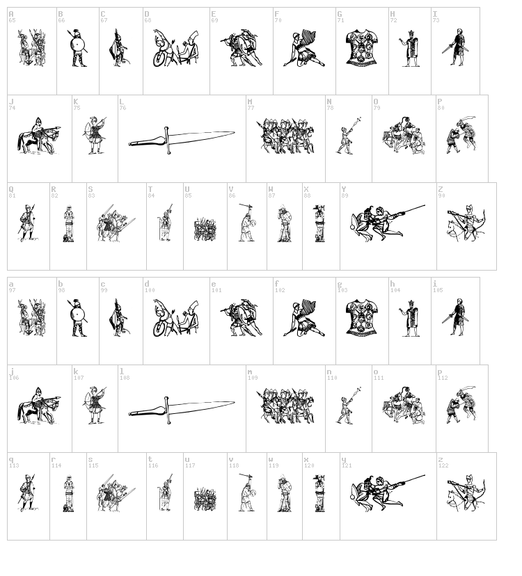 Ancient warriors and weapons TFB font map